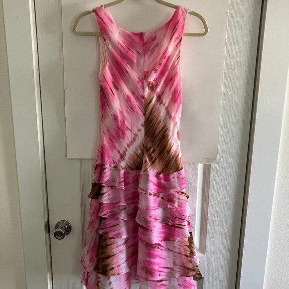 JOSEPH RIBKOFF Multicolored Pink Brown & White Dress Size 8 Ruffle Layer Look. - Picture 7 of 10